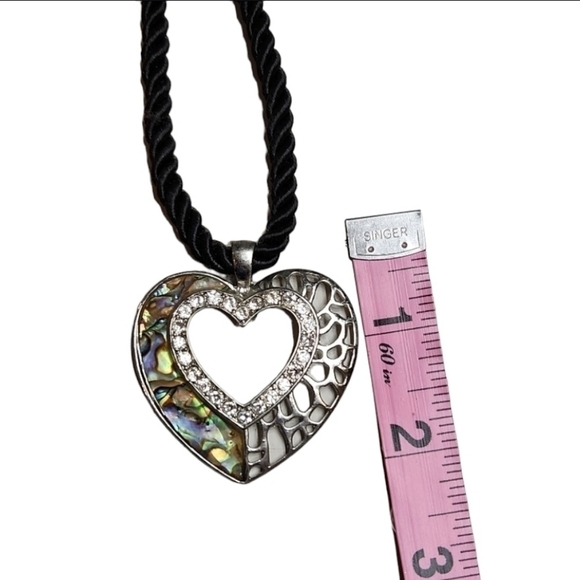 ABALONE And Silver Heart Pendant Medallion Cord Necklace - Picture 6 of 8